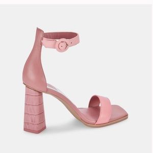 Dolce Vita Pink Fionna strappy heel sandals with Embossed Croc Leather Heel
